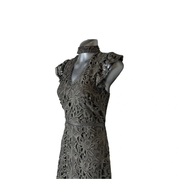 J.O.A. Floral Lace Choker Neck Fit & Flare Dress Charcoal Gray | Size Small NWT - Picture 3 of 9